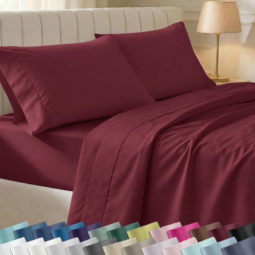 California Design Den Full Size Bed Sheets Set - 100% Soft Cotton, 400 Thread Count, Silky Smooth Sateen, Deep Pockets - Burgundy Red