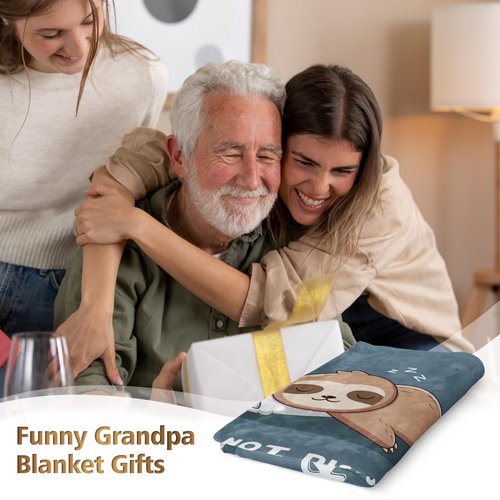 Funny Gifts for Grandpa, Grandpa is Charging Sloth Blanket, Grandpas Birthday Gift, Grandpas Gifts from Grandkids for Fathers Day Christmas, Soft Sloth Blanket for Grandfather 60" x 80"
