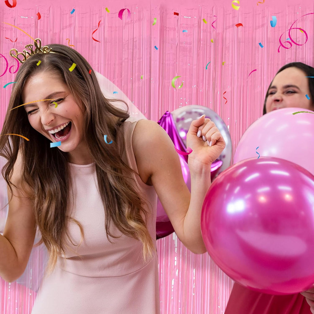 Skiennix 20 Pack Foil Curtains - Pink Metallic Tinsel Fringe Backdrop for Parties & Celebrations