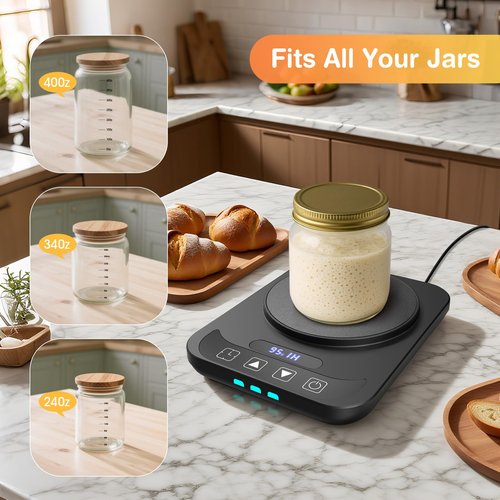 Sourdough Starter Warmer, Precise 1°F Thermostat Control (70-100°F) Sourdough Warming Mat, Auto Warming On/Off, 12-Hour Timer Sourdough Warmer for Home Baking (No Jar Included)