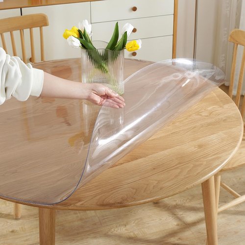 LovePads Round Clear Table Cover Protector 47 Inch, 2mm Thick Table Protector for Dining Room, Waterproof Plastic Cover PVC Vinyl Tablecloth, Circle Tabletop Protective Pad for Furnture Surface