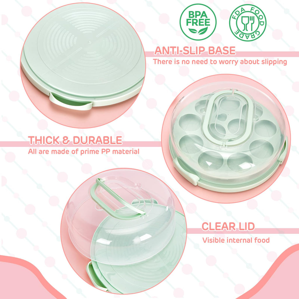Ohuhu Cheesecake Container, Cake Pie Carrier BPA-Free up to 10'' Cake - Cupcake Containers with Lid and 2 Handles 4-in-1 Multipurpose Cake Keeper Holder Platter for Pie Devil Eggs Perfect Gifts