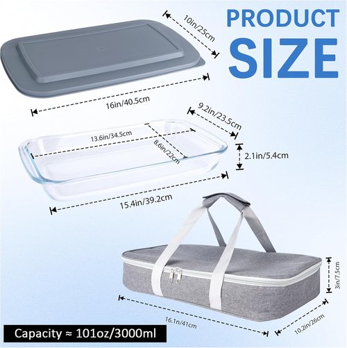 9x13 Glass Baking Dish With Lid - 3Qt Casserole Dish With Insulated Carrier Bag | Perfect For Potlucks & Picnics