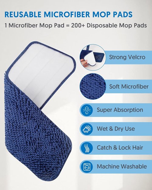 BPAWA Microfiber Mop - Versatile Wet/Dry Floor Cleaning for Hardwood, Tile & Laminate | 4 Washable Chenille Pads