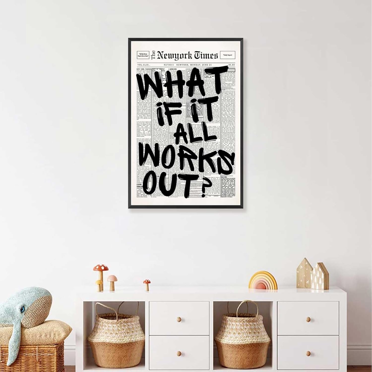Skiennix Retro Black And White Newspaper Poster - Positive Affirming Canvas Wall Art | 12x18in Framed Decor