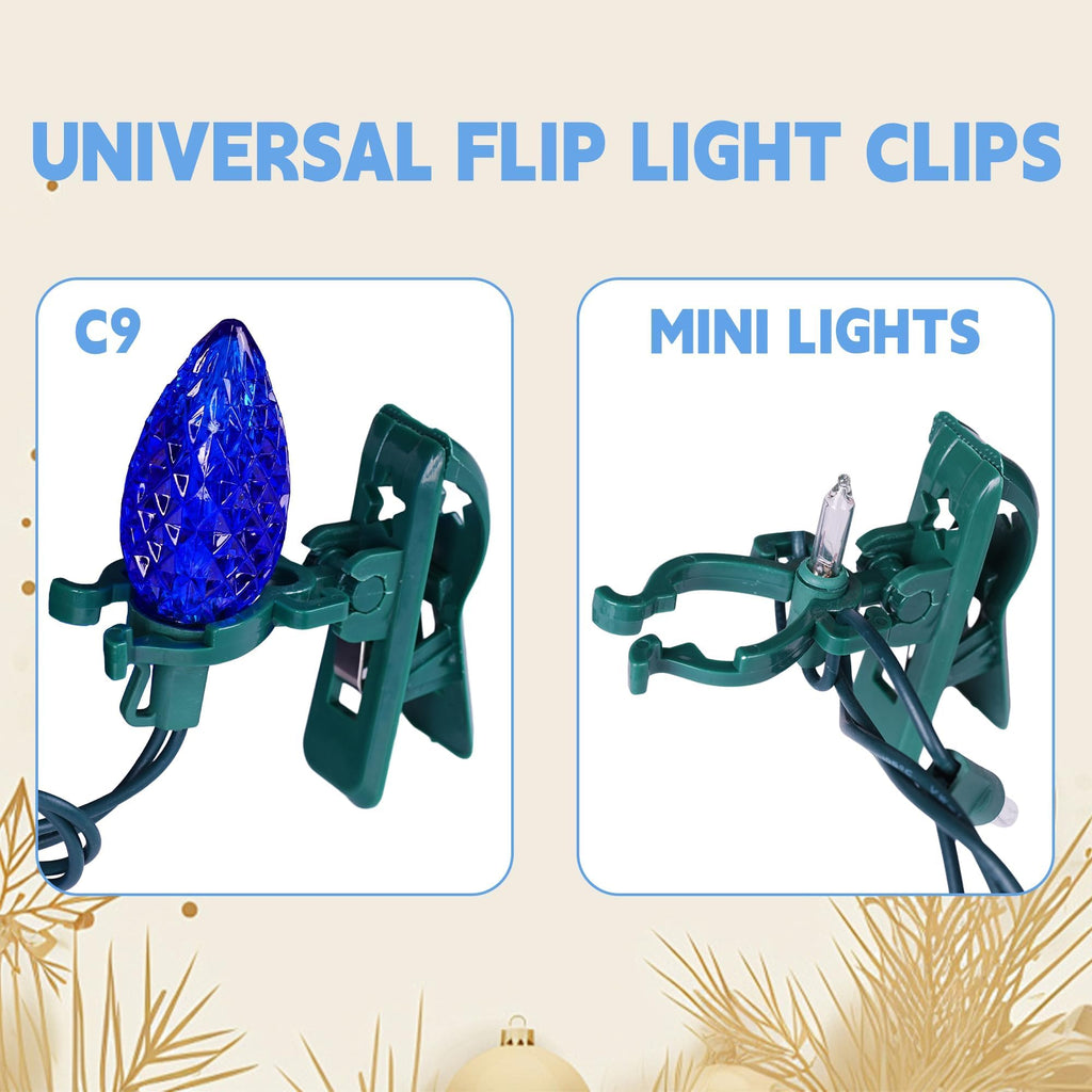 TW SHINE C7 C9 Christmas Lights Spring Clips, 100 Pack Holiday Lights Universal Quick Spring Clips for E12 E17, Weatherproof Shatterproof Clips Outdoor for Roof Fence Shingle Gutter