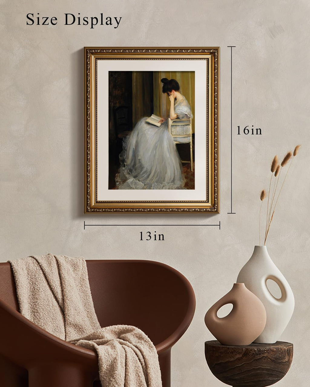 VIYYIEA Gold Framed Canvas Print - Vintage Women Reading Wall Art for Living Room & Bedroom | 13x16in