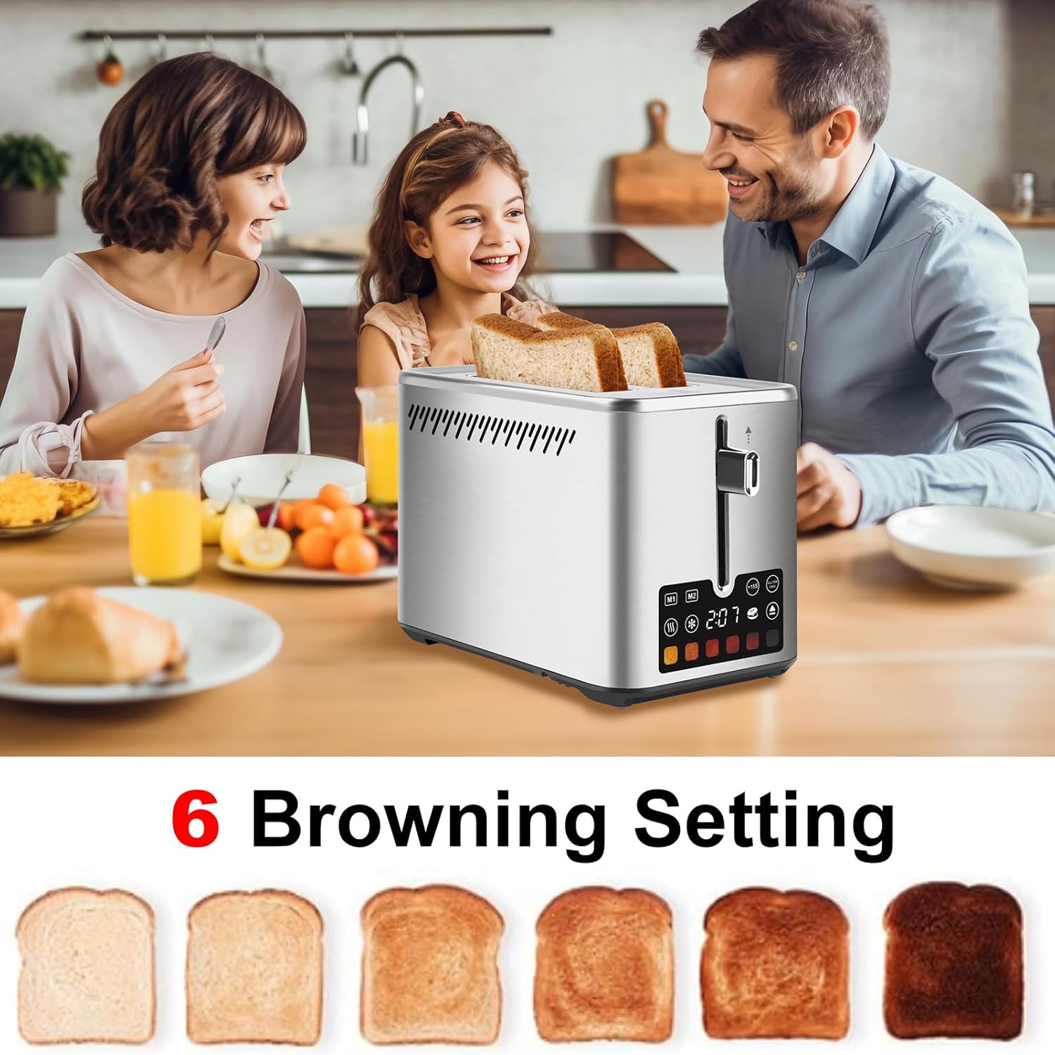 Skiennix Touch Screen Toaster - 2 Slice Stainless Steel with LCD Display & 6 Shade Settings | 900W