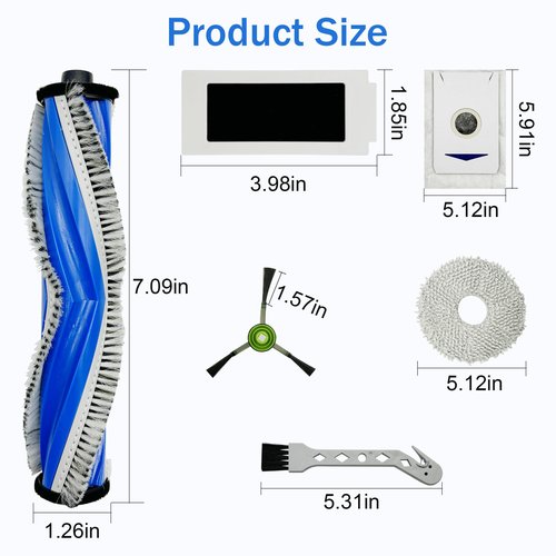 Accessories Kit for ECOVACS DEEBOT T30S / T30S Care / T30S AI Care/Yeedi M12 PRO+ Robot Vacuum Robot Vacuum and Mop, Main Brush, Side Brushes, HEPA Filters, Mop Pads, Dust Bags Replacement Parts