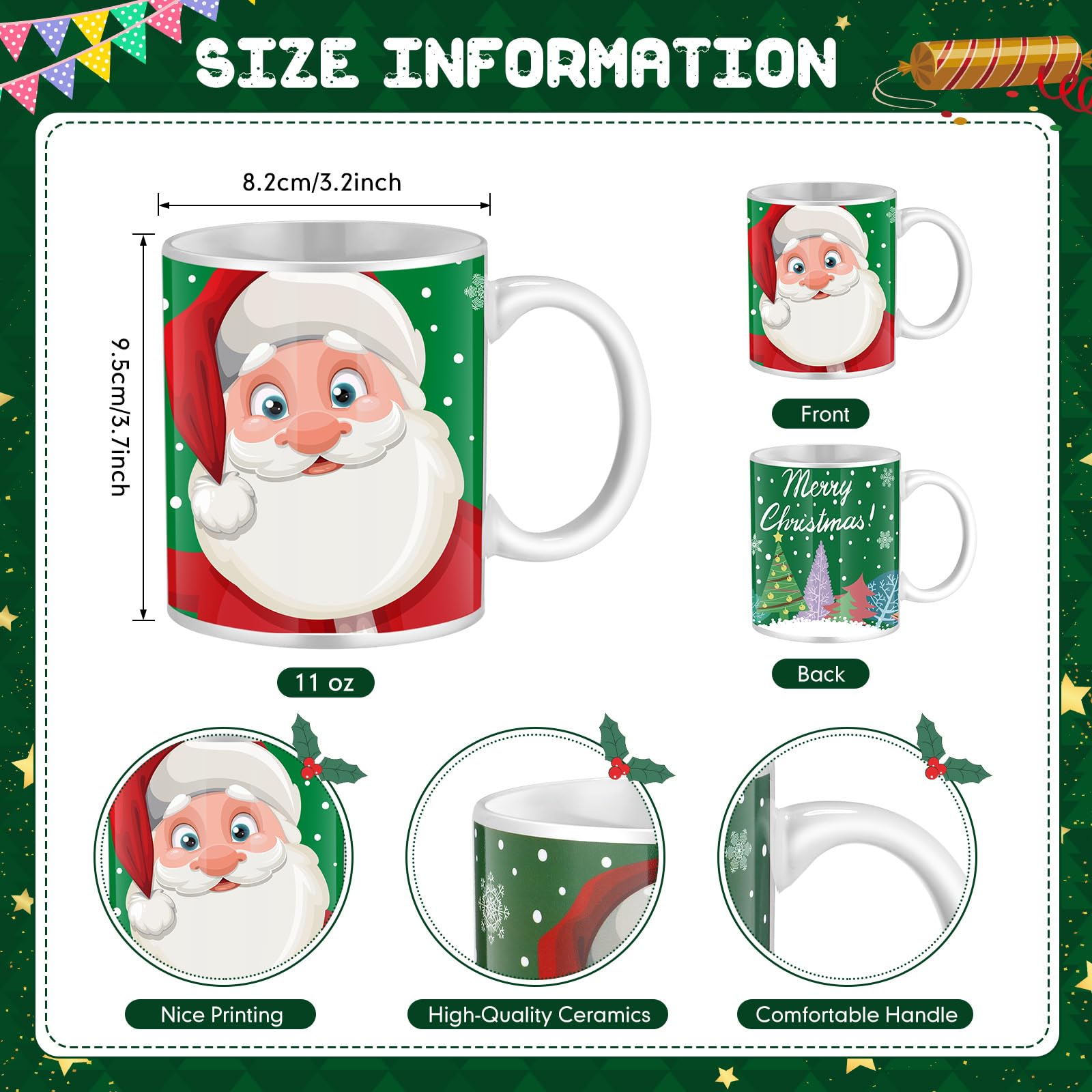 Tioncy Set of 16 Christmas Coffee Mugs Bulk 11 oz Holiday Ceramic Mugs Set with Handles Santa Xmas Tree Snowman Ceramic Coffee for Women Men Christmas Gifts Hot Tea Coffee