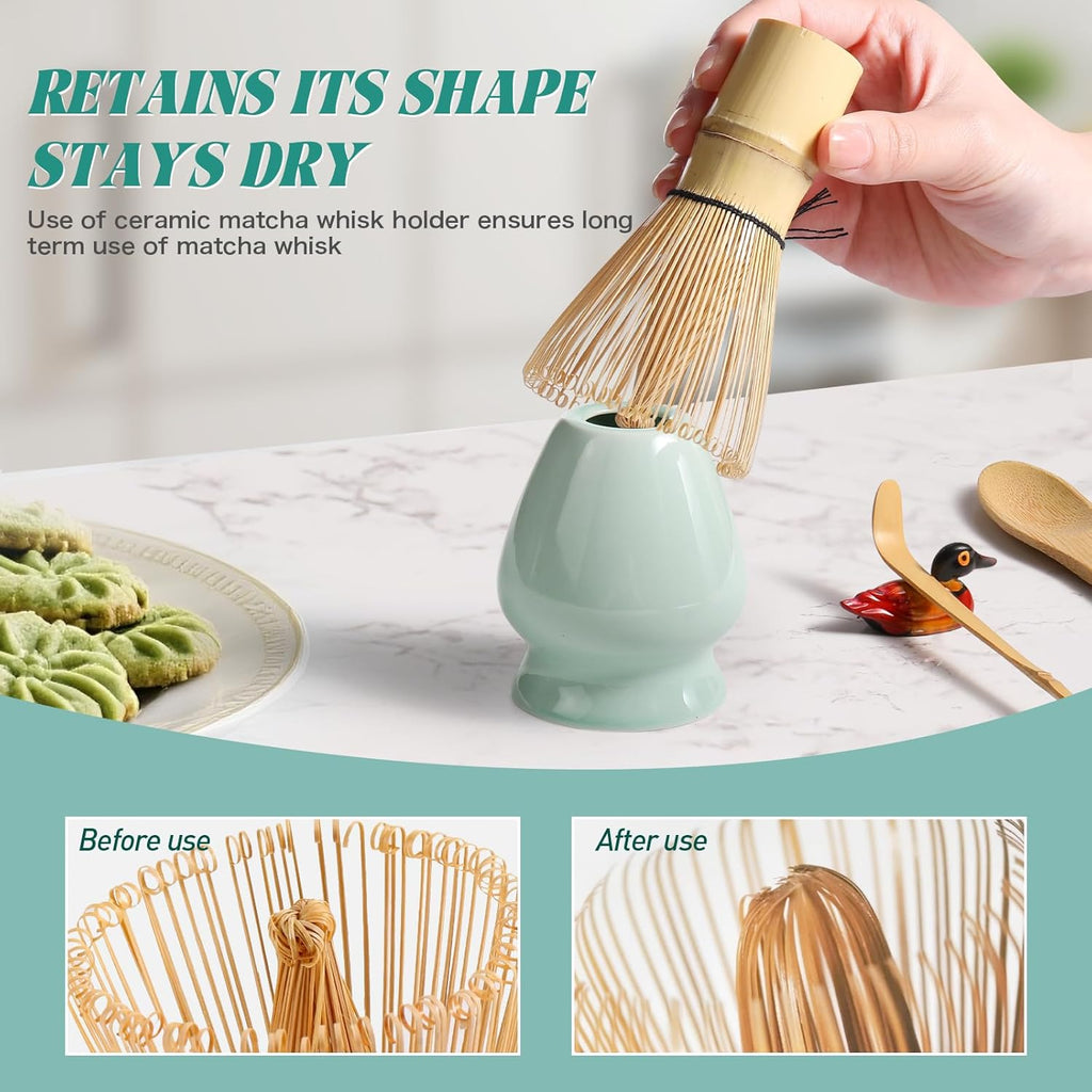 Skiennix Matcha Whisk Set - Complete 6-Piece Kit with Bamboo Whisk, Ceramic Holder & Sifter