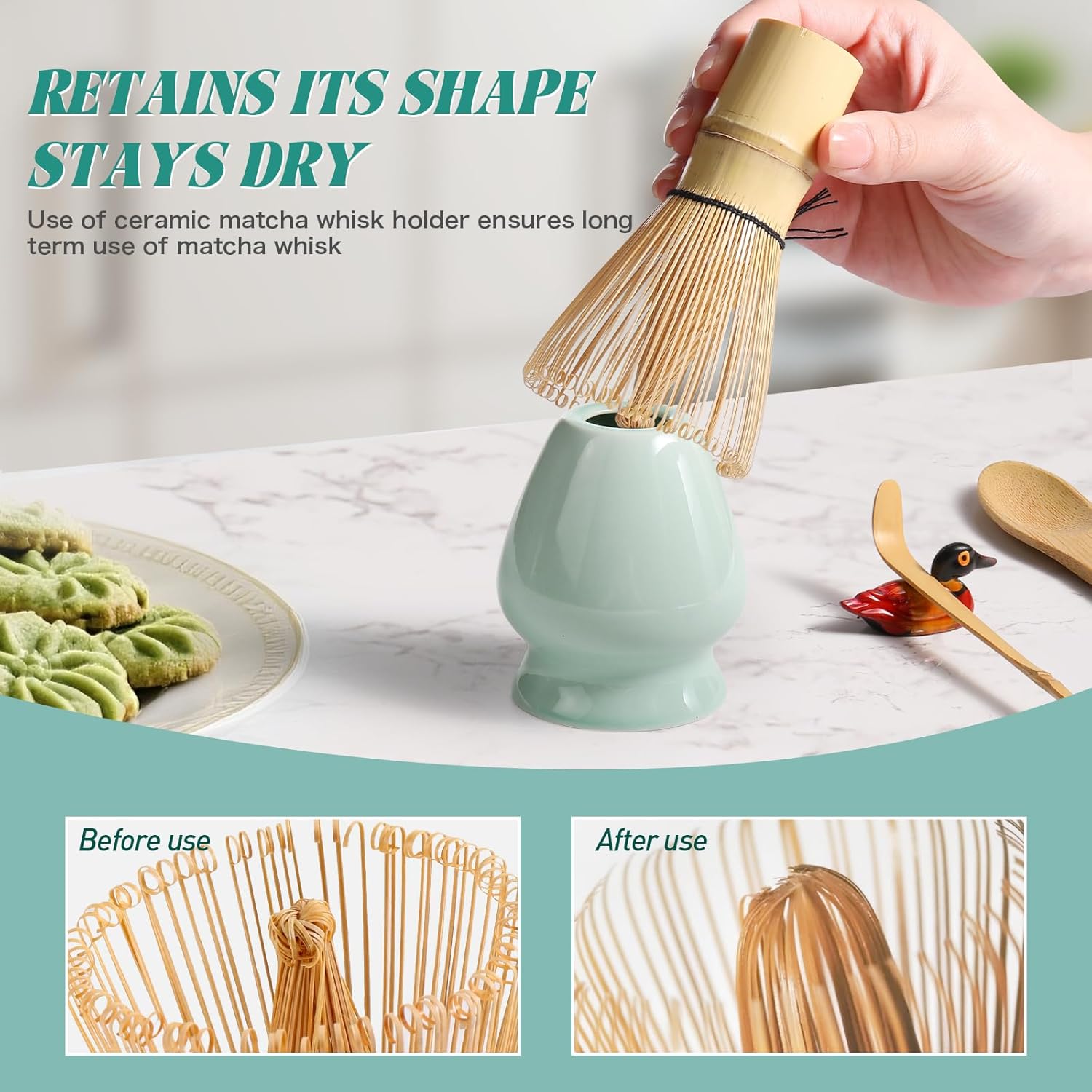 Skiennix Matcha Whisk Set - Complete 6-Piece Kit with Bamboo Whisk, Ceramic Holder & Sifter