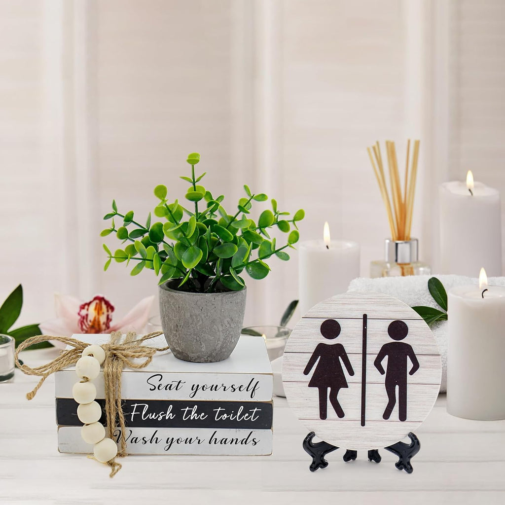 Regine Switzerland Bathroom Shelf Decor - Funny Wooden Signs with Fake Plants | 3D Round Design for Guest Restrooms