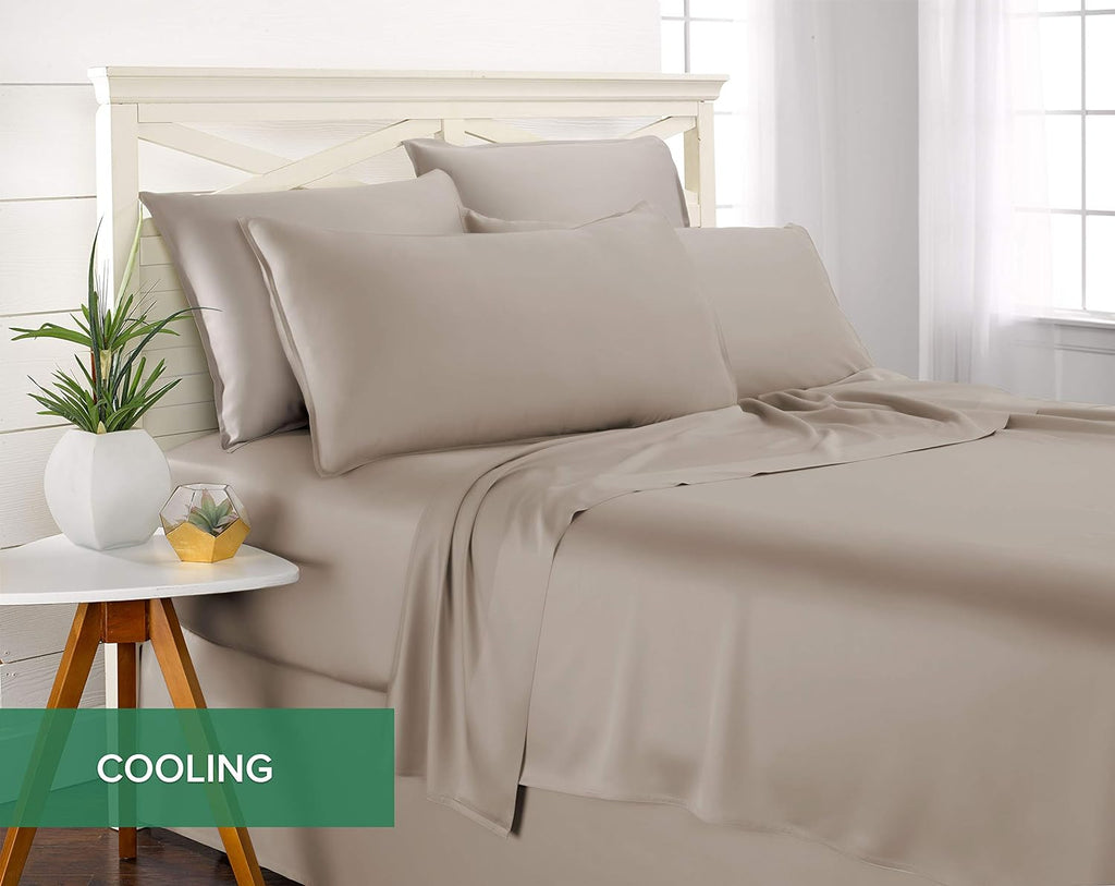 Pure Bamboo Full Bed Sheet Set - Luxuriously Soft & Cooling 100% Organic Viscose | Double Stitching, Sand Color