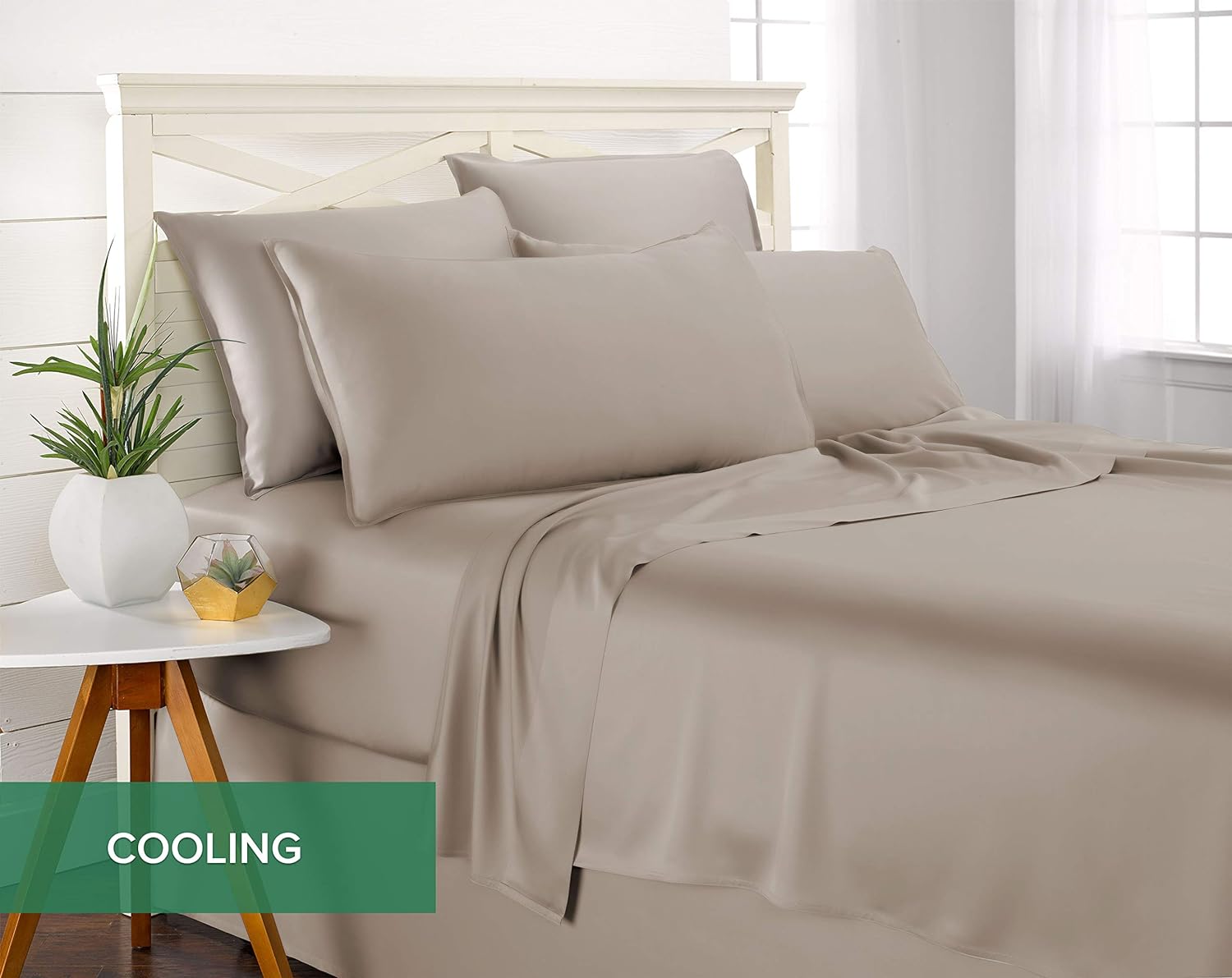 Pure Bamboo Full Bed Sheet Set - Luxuriously Soft & Cooling 100% Organic Viscose | Double Stitching, Sand Color