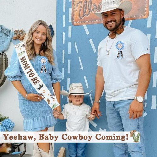 Lopeastar Cowboy Baby Shower Decorations Mom to Be Sash Dad to Be Corsage Set, Western Baby Shower A Little Cowboy is on the Way Mommy to Be Sash Baby Shower Sash Gift Keepsake