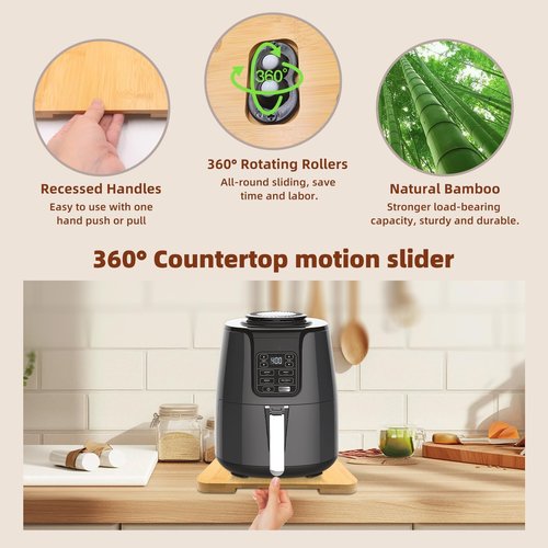 360° Rolling Tray Bamboo Appliance Slider, Appliance Sliders for Kitchen Appliances Sliding Tray for Coffee Maker Appliances Mat Easily from Under The Cabinet Natural(13.9"×9.4")