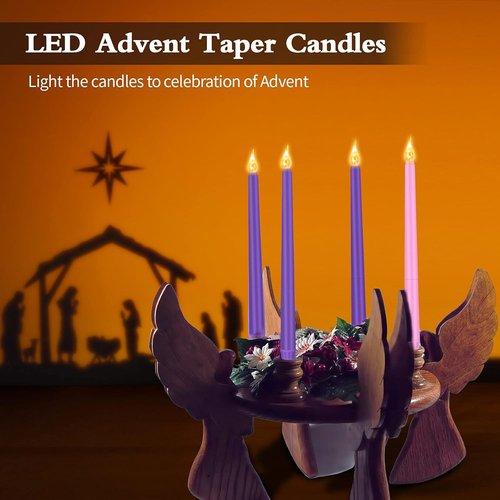 Honoson Flameless LED Taper Candles - 4 Pack for Hanukkah & Christmas | Flickering Purple & Pink Decor