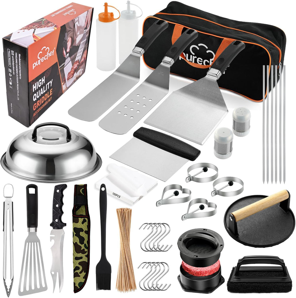 238PCS Premium Griddle Accessories Kit - Essential Tools for Flat Top Grill | Enlarged Spatulas, Burger Press & Basting Cover