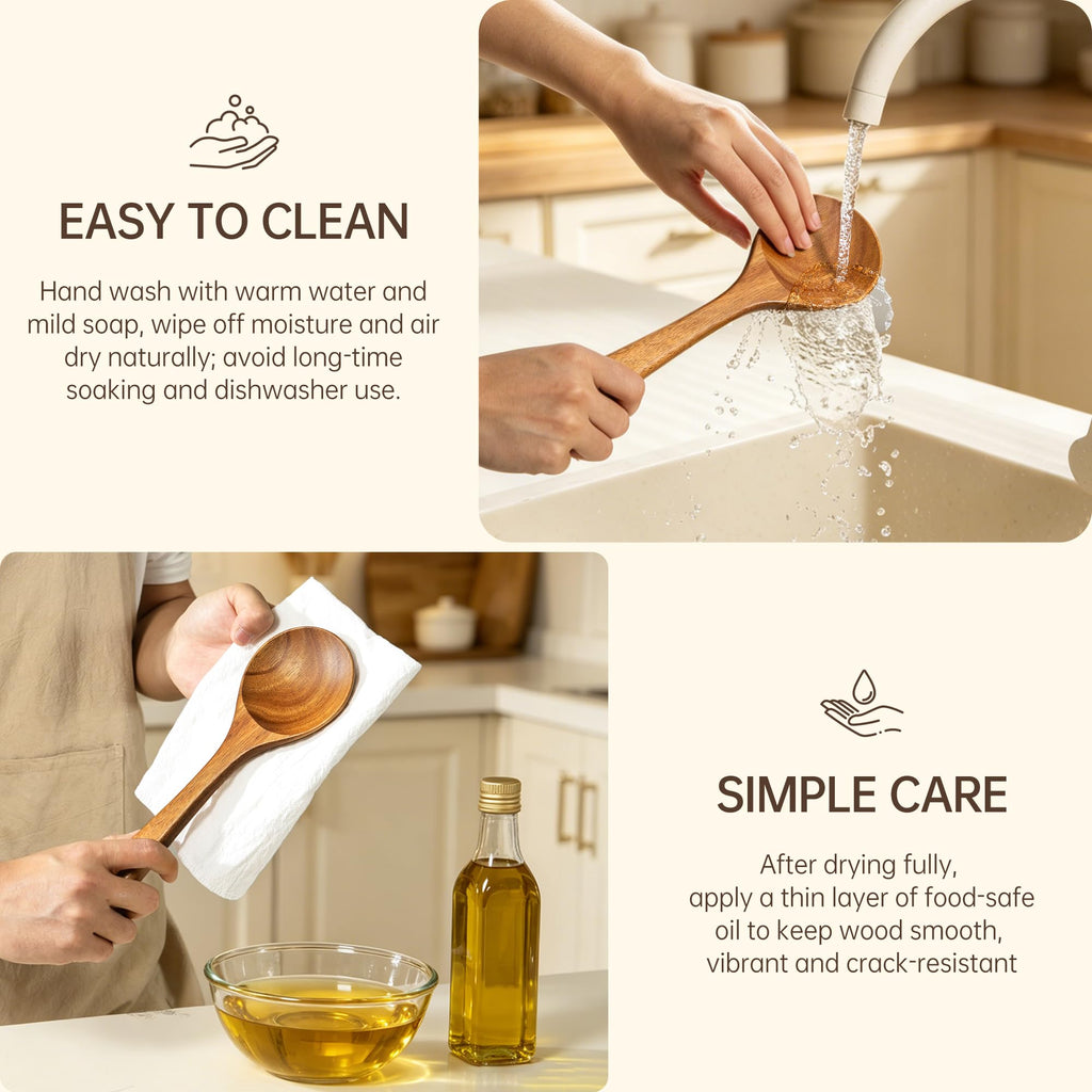 FYCTIO Wooden Utensil Set 8 PCS - Natural Non-Toxic Acacia Wooden Spoons for Cooking, Nonstick, Sturdy,Easy to Clean, Wood Kitchen Utensils Set with Holder, Spoon Rest, Ideal for Gifting