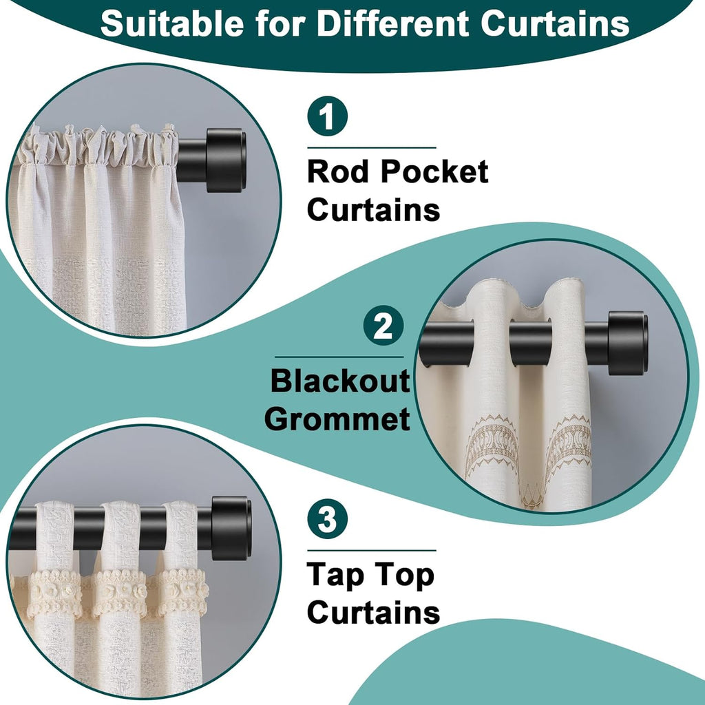 Skiennix Heavy Duty Adjustable Curtain Rod - 72-144 Inch Black Window Treatment, Modern Design