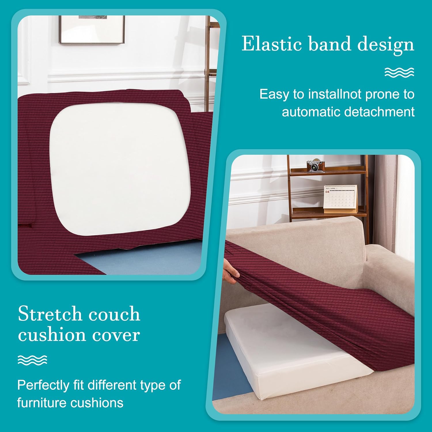 Skiennix 12-Piece Stretch Patio Cushion Covers - Washable Outdoor Sofa Slipcovers in Wine Red