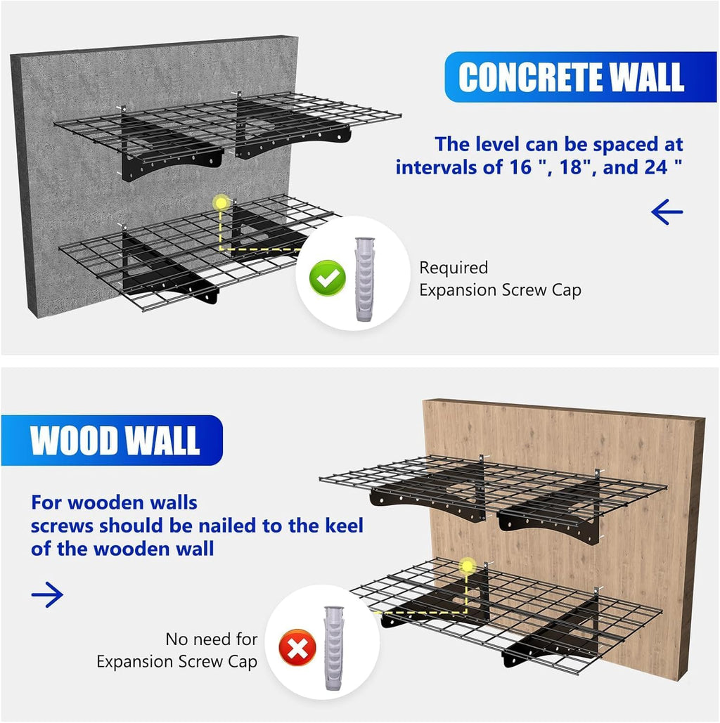 Sturdy 2-Pack Garage Wall Shelving | Heavy Duty Storage Rack for 1200 LBS | Black 70.86" x 23.6"