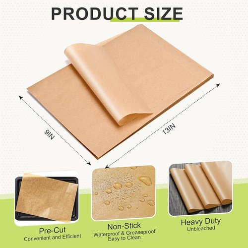 120 PCS Unbleached Parchment Paper Sheets by [Brand Name] - Precut Non-Stick for Baking & Cooking | 9 x 13 IN