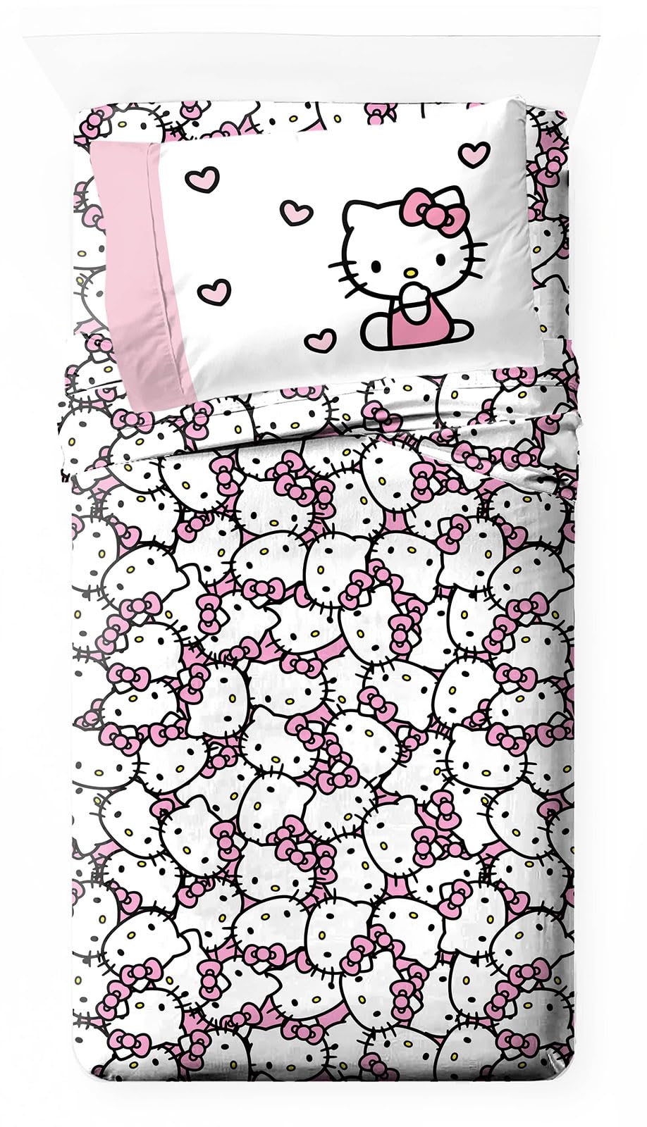 Jay Franco Sheet Set with Fitted, Flat Sheets & Pillow Cover - Ultra-Soft Bedding with Pillowcase for Room Decor, Multi - Hello Kitty, 4 Piece King
