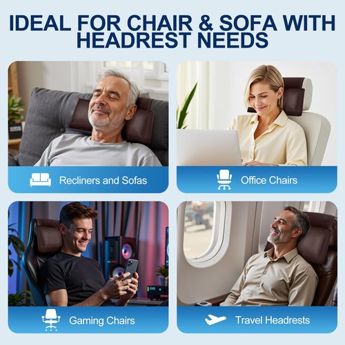AHUAWA Leather Recliner Pillow, Adjustable Neck & Head Support Pillow, Pu Leather Non-Slip Headrest for Recliner Chair, Couch, Office Chair, Sofa