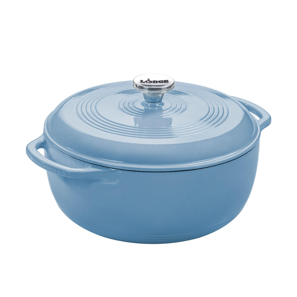 Lodge 3 Quart Enameled Cast Iron Dutch Oven with Lid – Dual Handles – Oven Safe up to 500° F or on Stovetop - Use to Marinate, Cook, Bake, Refrigerate and Serve – Storm Blue