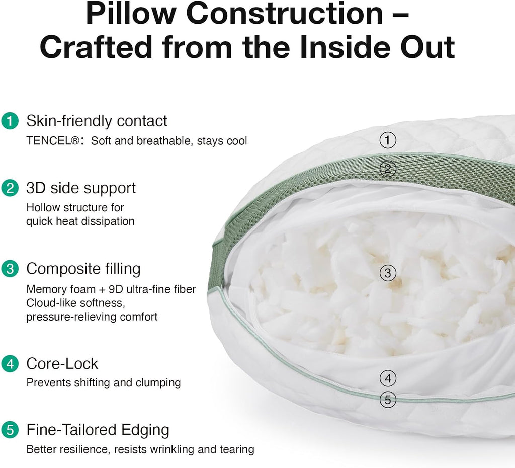 Novilla Tencel Side Sleeper Pillow - Adjustable Shredded Memory Foam for Neck & Shoulder Pain | Queen Size, Silk-Like Soft Cover