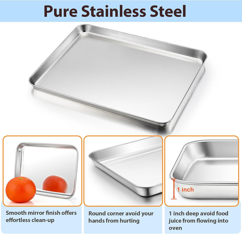 TeamFar Stainless Steel Baking Sheet with Rack - 16 x 12 Inch Heavy-Duty Cookie Pan for Roasting & Cooling