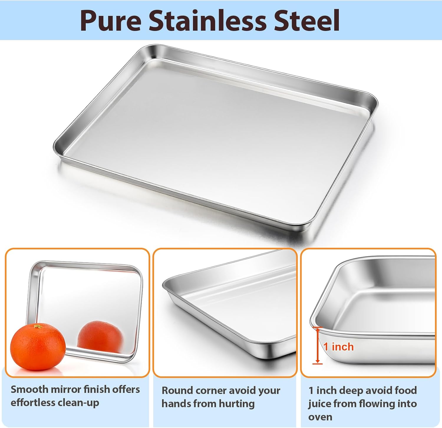TeamFar Stainless Steel Baking Sheet with Rack - 16 x 12 Inch Heavy-Duty Cookie Pan for Roasting & Cooling