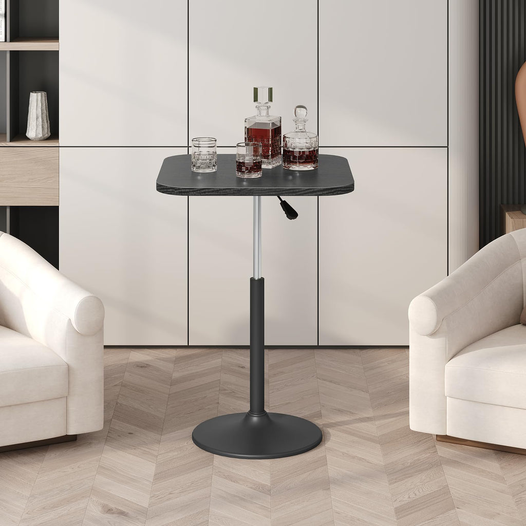 MAHANCRIS Bar Table, Height-Adjustable Pub Table 26.8-36.2 Inches, Cocktail Table with Base, Counter Height Tables for Small Space, Easy to Assemble, Black BTHB5501