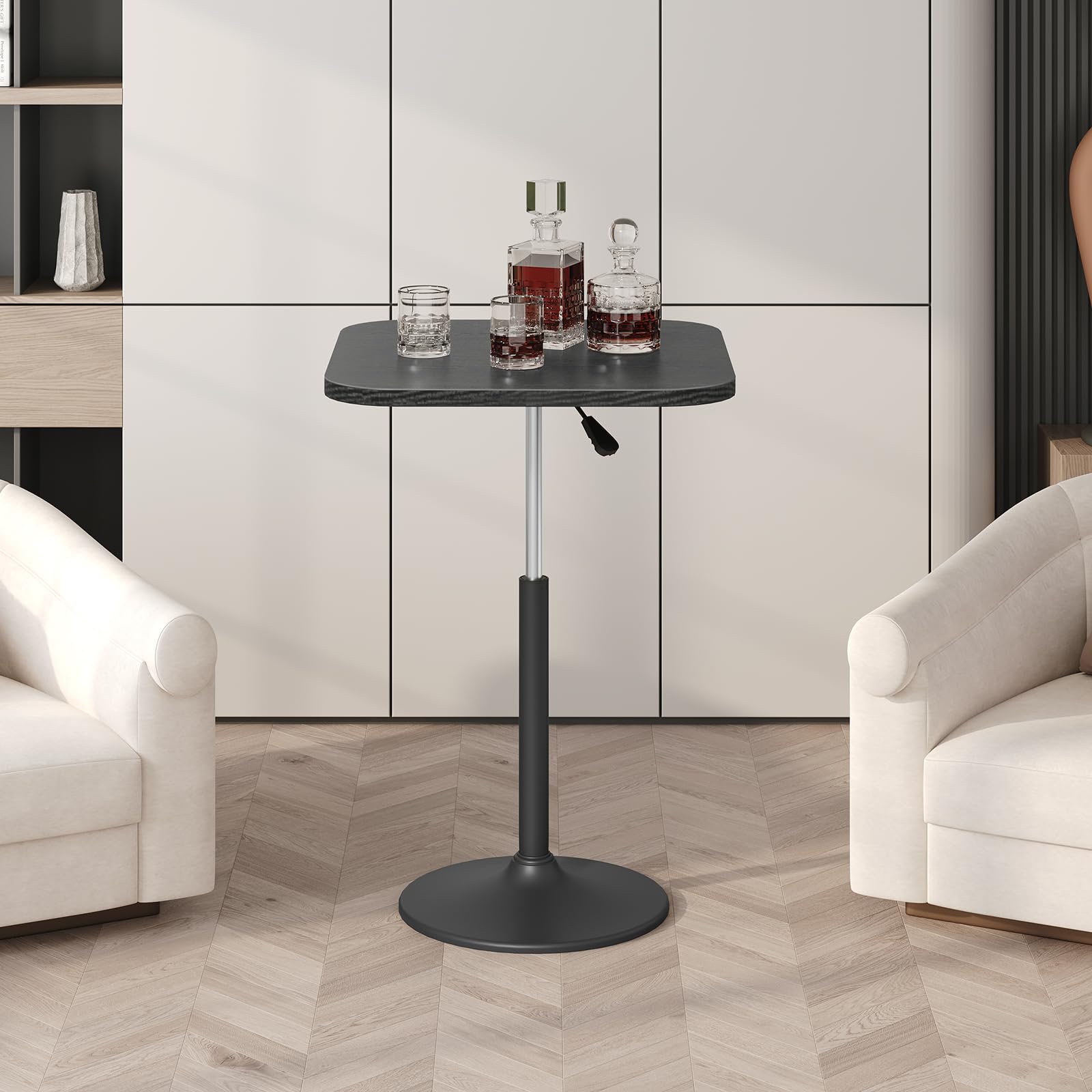 MAHANCRIS Bar Table, Height-Adjustable Pub Table 26.8-36.2 Inches, Cocktail Table with Base, Counter Height Tables for Small Space, Easy to Assemble, Black BTHB5501