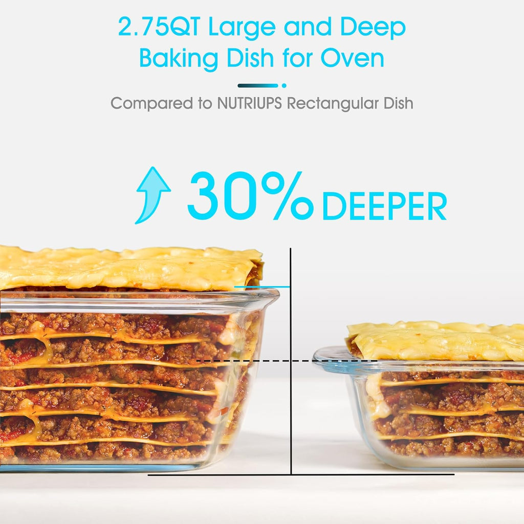NUTRIUPS 9 x 9 Glass Baking Dish Set - 2.75QT Deep Oven Safe Pan with Lid | 2 Pack in Yellow