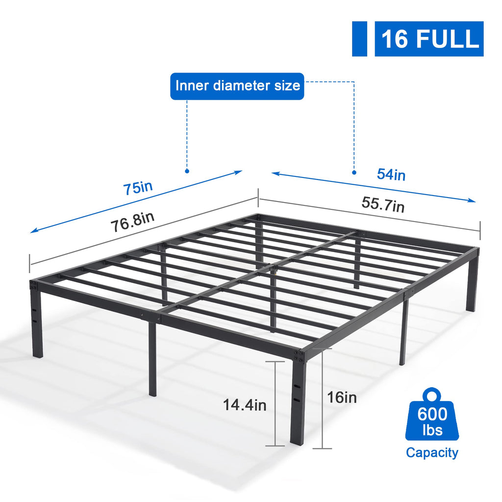VECELO 16" Full Size Metal Platform Bed Frame,Heavy Duty Steel Slat/Easy Assembly Mattress Foundation/No Box Spring Needed