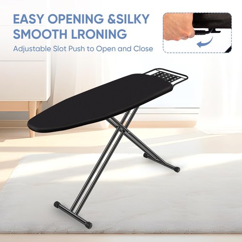 Jakeefud Full Size Ironing Board 15" X 47" with Heat Resistant Cover and Thicken Felt Pad, Safety Iron Rest, Heavy Duty,Anti-Skid Feet, Height Adjustable
