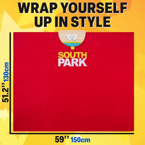 South Park Adult Blanket with Hood, 51x59 in, Fleece Wearable Blanket Loungewear, Warm, Cozy Gifts for Men (Red South Park)