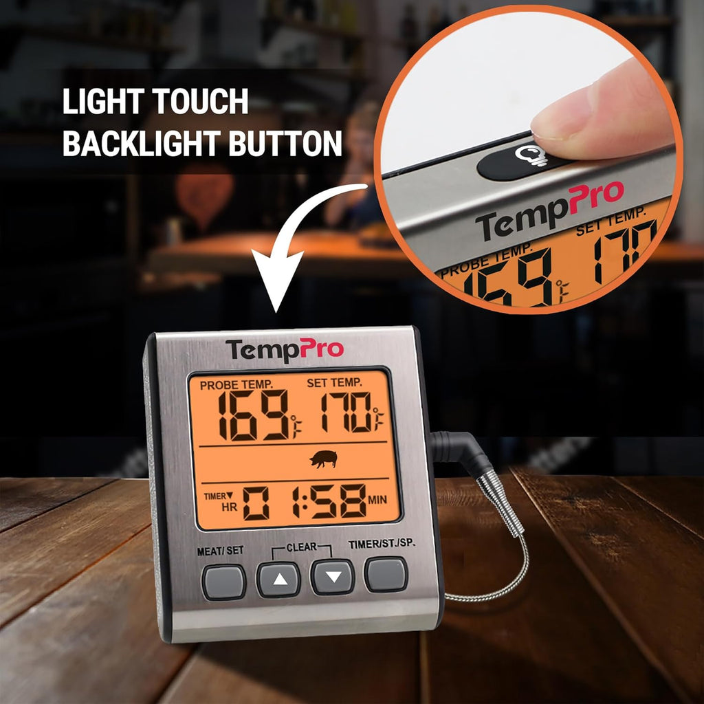 TempPro Digital Meat Thermometer - Accurate BBQ Cooking Tool with Backlight & Timer | Ideal for Smoker, Oven, Baking