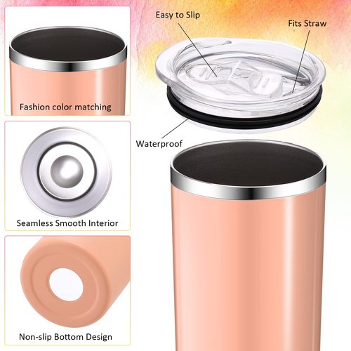 Mimorou 12 Pack Skinny Tumblers with Straws and Lids, 20 oz Stainless Steel Slim Double Wall Tumbler Vacuum Insulated Water Cup Travel Coffee Mug,12 Colors
