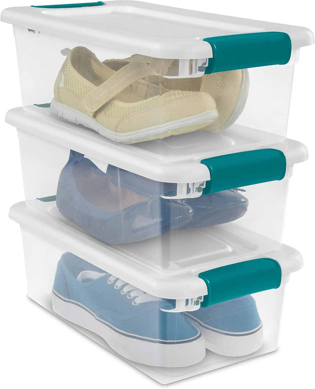 Sterilite 6 Qt Latching Storage Box - Stackable Plastic Container for Shoe Organization | Clear with White Lid, 12-Pack