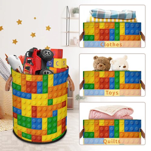 Colorful Kids Laundry Basket Foldable Storage Basket Building Block Dirty Laundry Hampers,Clothes Toy Storage Bins for Kids,Boys,Girls,Nursery,Closet,Bedroom,Laundry Room,15.6"W x 19.5"H