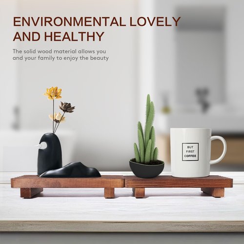 SAMEBUTECO Bathroom Tray,Rustic Wood Soap Tray 2 Packs,Riser Farmhouse Soap Dish Holder,Footed Wood Pedestal Stand for Vanity,Dispenser,Countertop,Size 8.7x4x1.7''