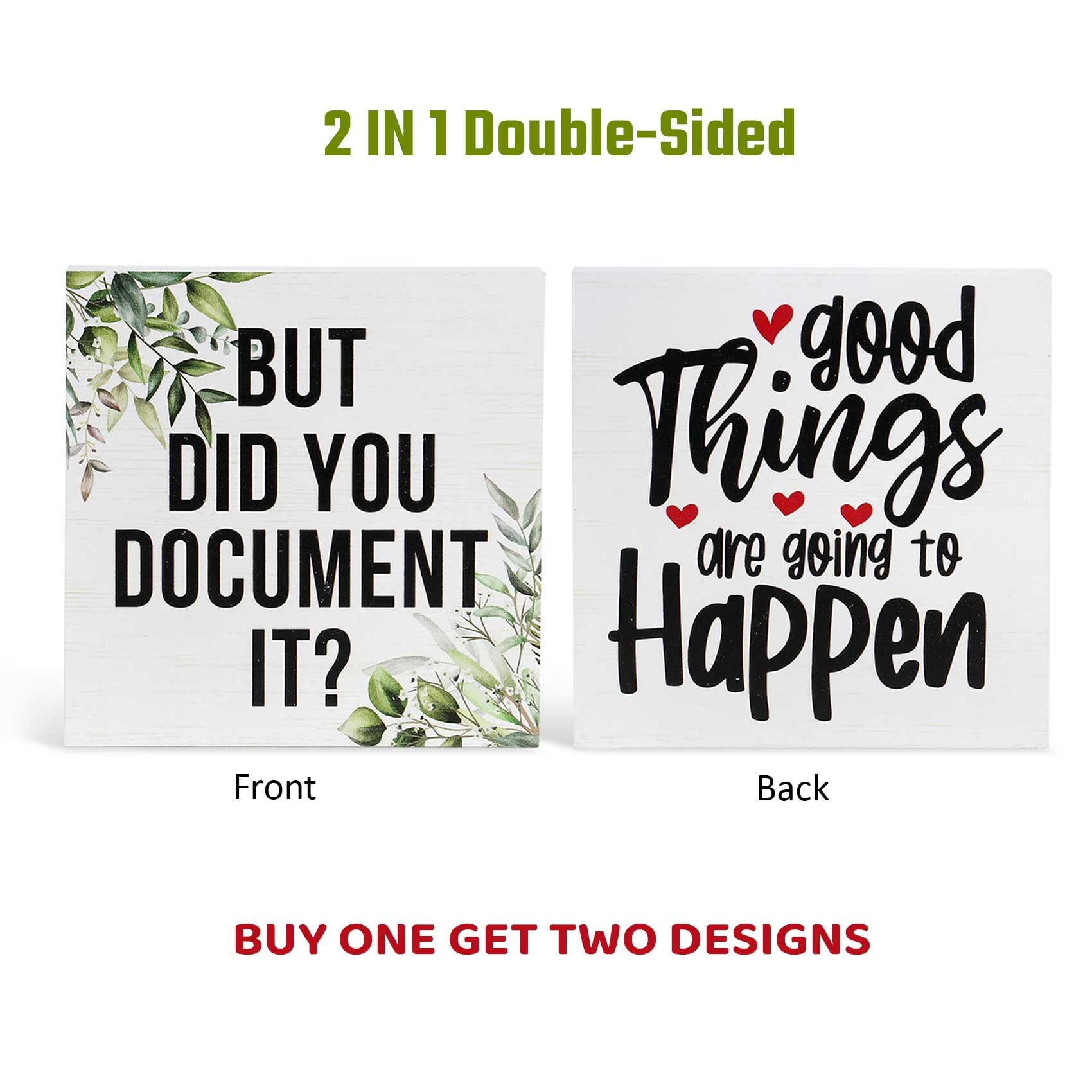 Double-Sided Wooden Box Sign, But Did You Document It Office Decor 2-in-1 Sayings Wood Block Signs, 5x5 Inches Reversible Table Centerpiece Decorations for Desk