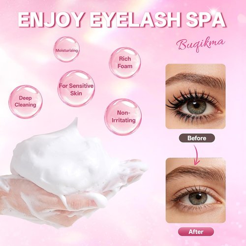 Buqikma Eyelash Shampoo | Gentle Cleanser Kit with Wash Brushes - 60ml/2.02 fl. oz for Salon & Home Care