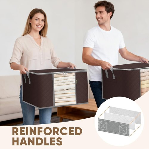 BALEINE 6 Pack Clothes Storage Bags - 24 Gallon Containers with Reinforced Handles & Sturdy Zippers | Brown