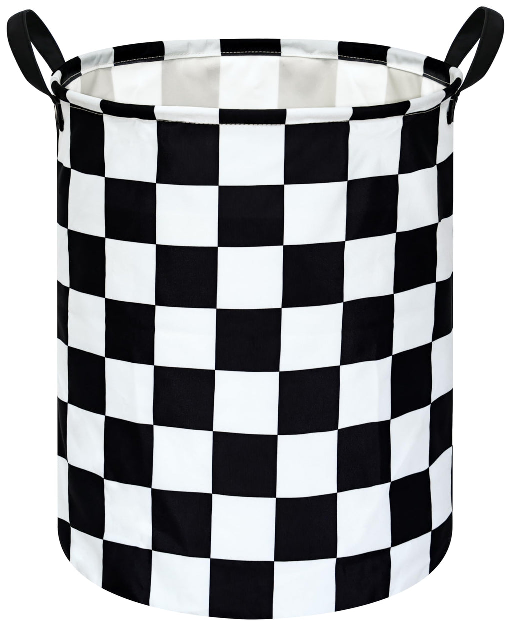 19.7 Inch Round Laundry Hamper Black Check Laundry Basket Fabric Storage Hamper Organization Basket, Storage Bin, Toy Box,Gift Basket with Handles for Room