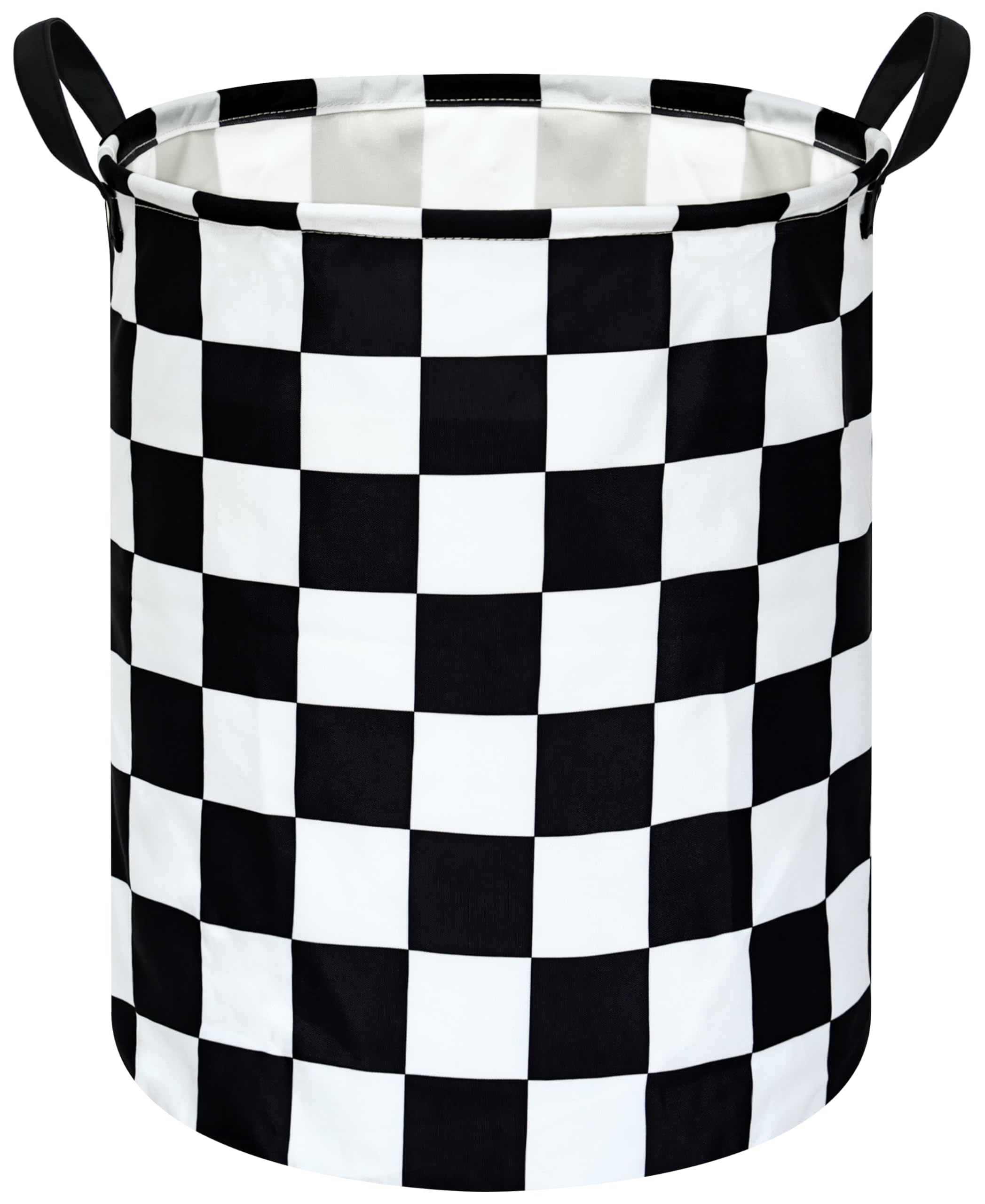 19.7 Inch Round Laundry Hamper Black Check Laundry Basket Fabric Storage Hamper Organization Basket, Storage Bin, Toy Box,Gift Basket with Handles for Room